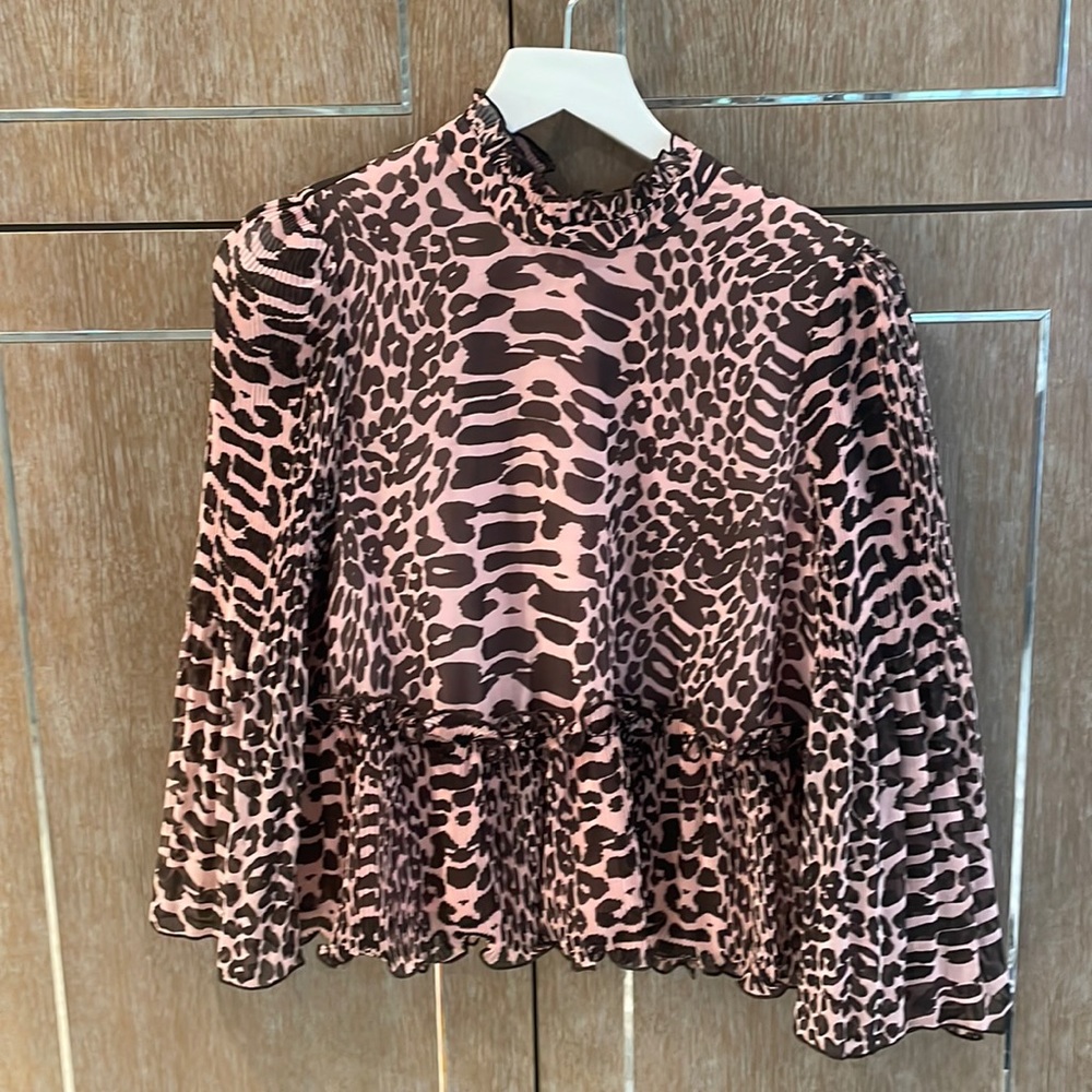 Ganni bonk and brown blouse